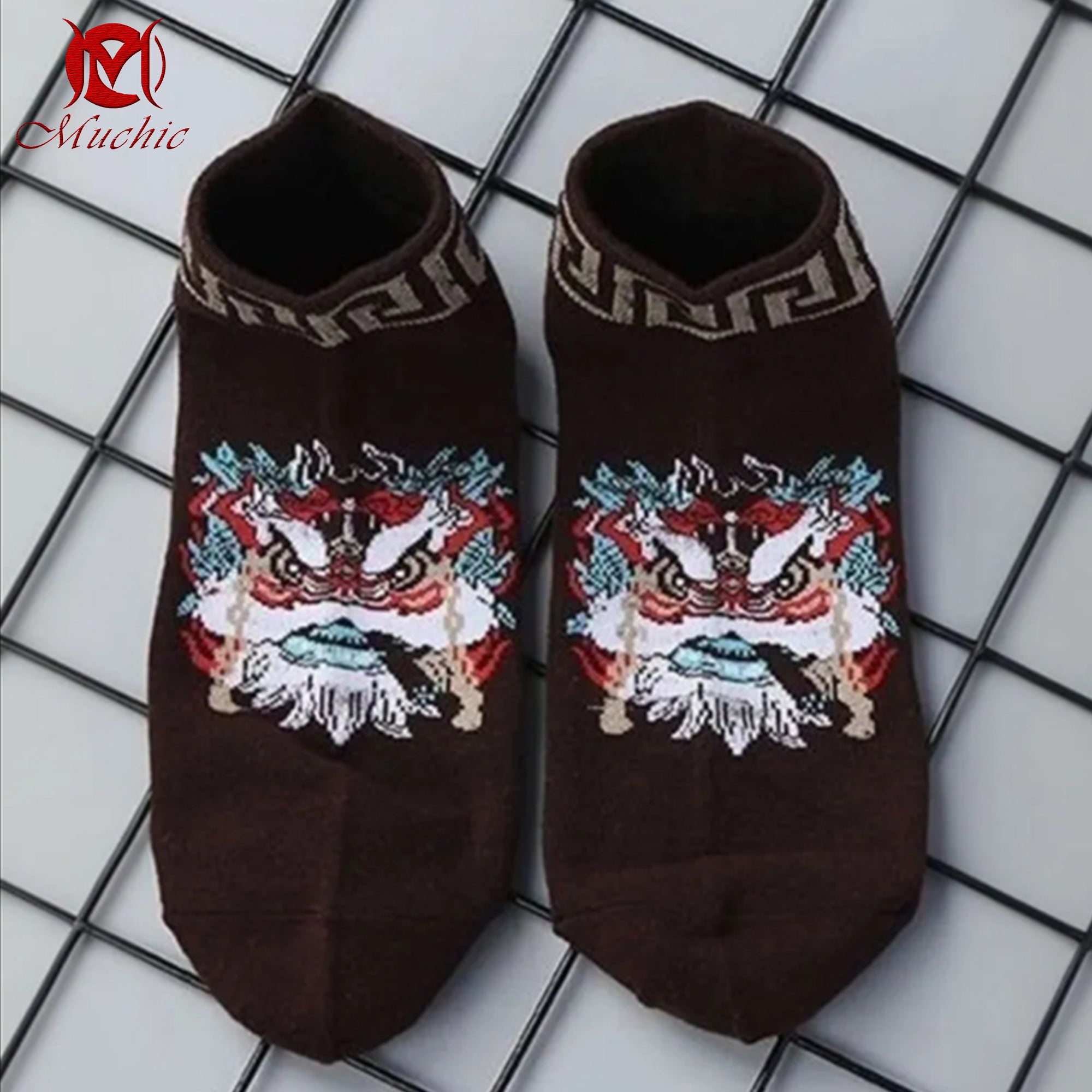 Unisex Intangible Cultural Heritage Lion Dance Embroidered Socks (Hand Embroidered) (Duty Free)