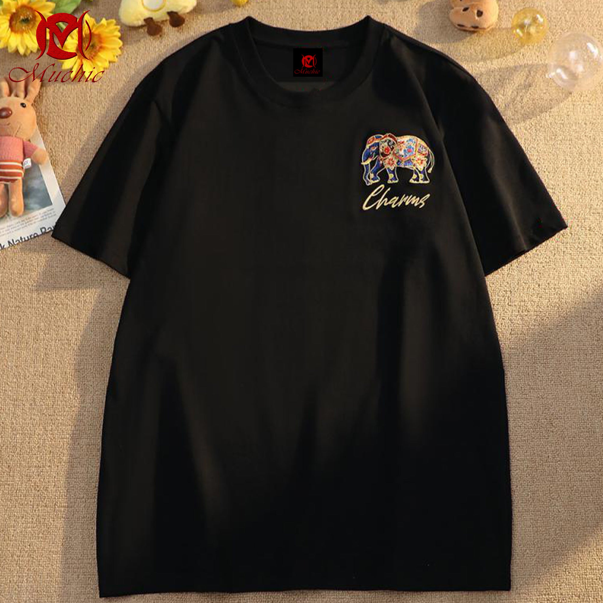 Unisex Intangible Cultural Heritage Elephant Embroidery T-shirt (Hand Embroidery) (Duty Free)