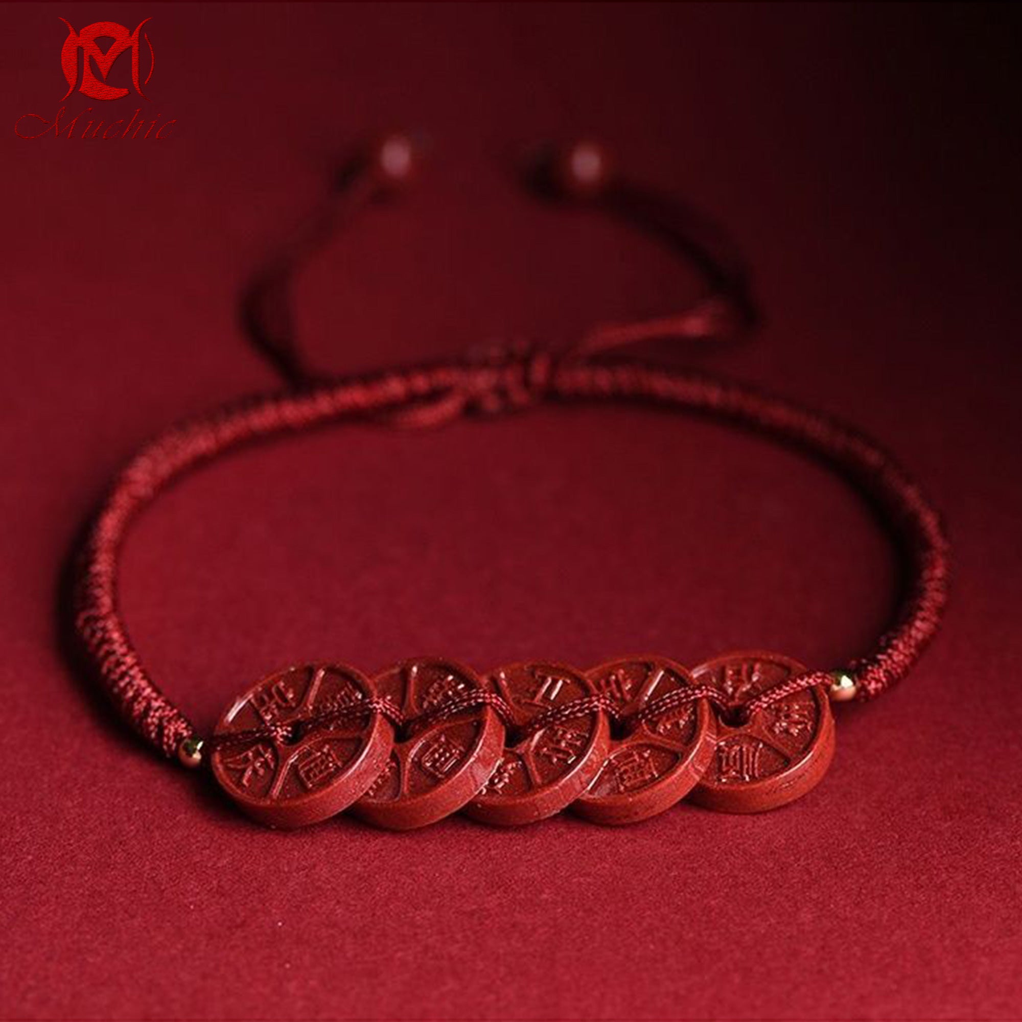 Authentic high content cinnabar five emperors coins red rope anklet(Duty Free)
