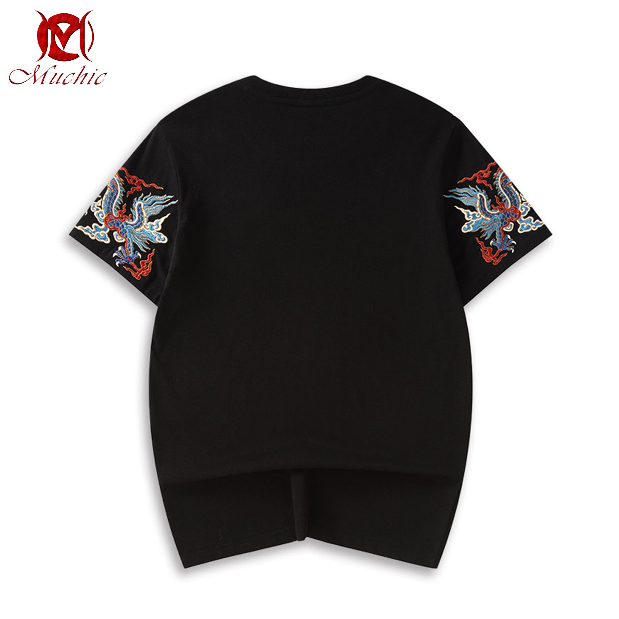 Unisex Intangible Cultural Heritage Green Double Dragon Pattern Embroidered T-shirt(Hand Embroidered) (Duty Free)