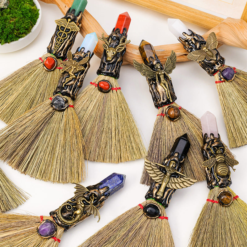 Natural Crystal Cleansing Broom | Home Energy Purification & Spiritual Decor