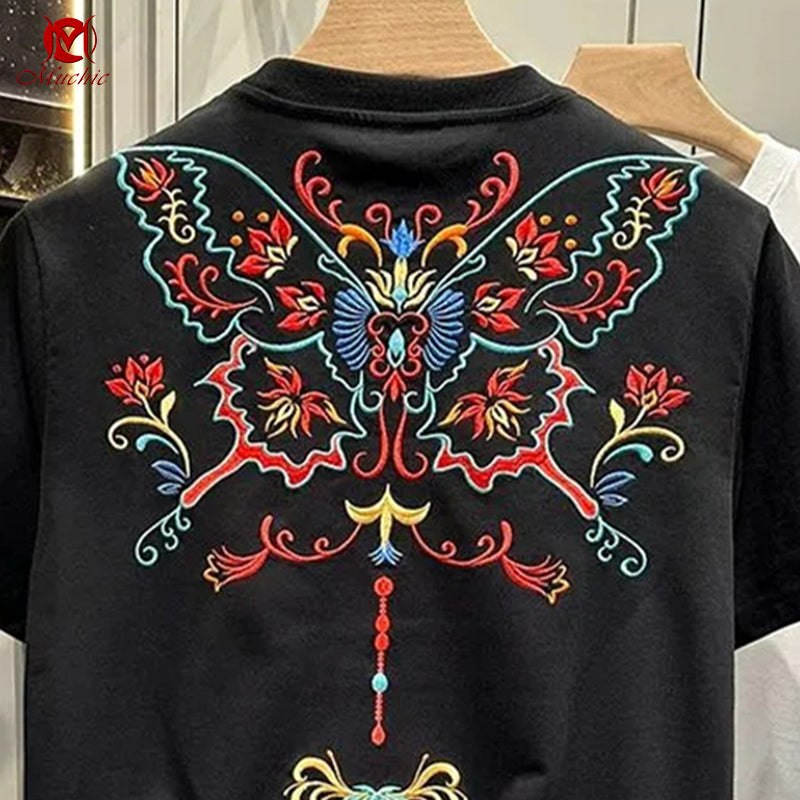 Unisex Intangible Cultural Heritage Butterfly Embroidery T-shirt(Hand Embroidered) (Duty Free)