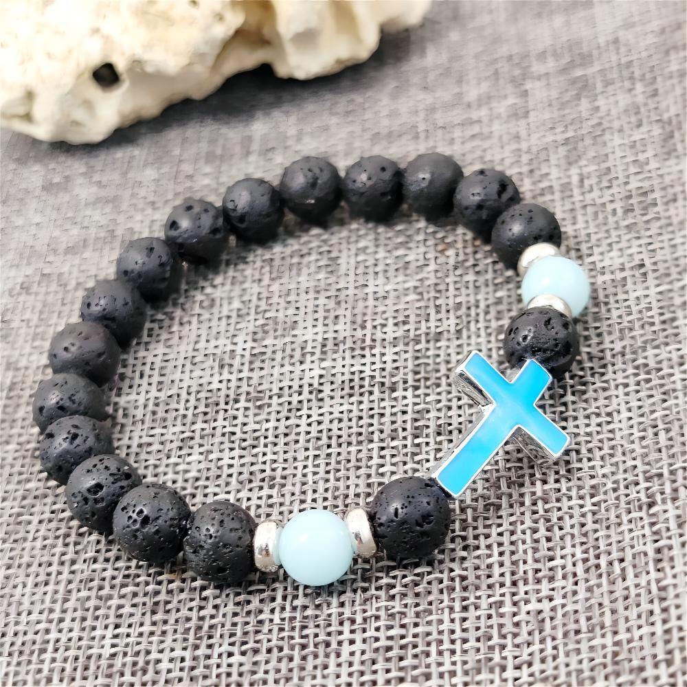 Glow-in-the-Dark Cross Lava Stone Bracelet | Faith & Protection