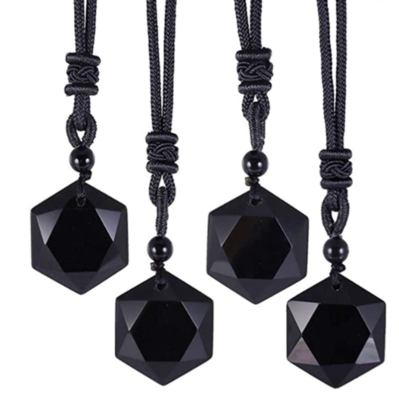 Faceted Black Obsidian Protection Necklace – Energy Shield Pendant