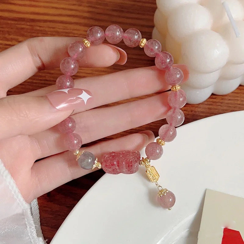 Strawberry Quartz Wealth Bracelet with Pixiu Charm – Abundance Crystal Jewelry