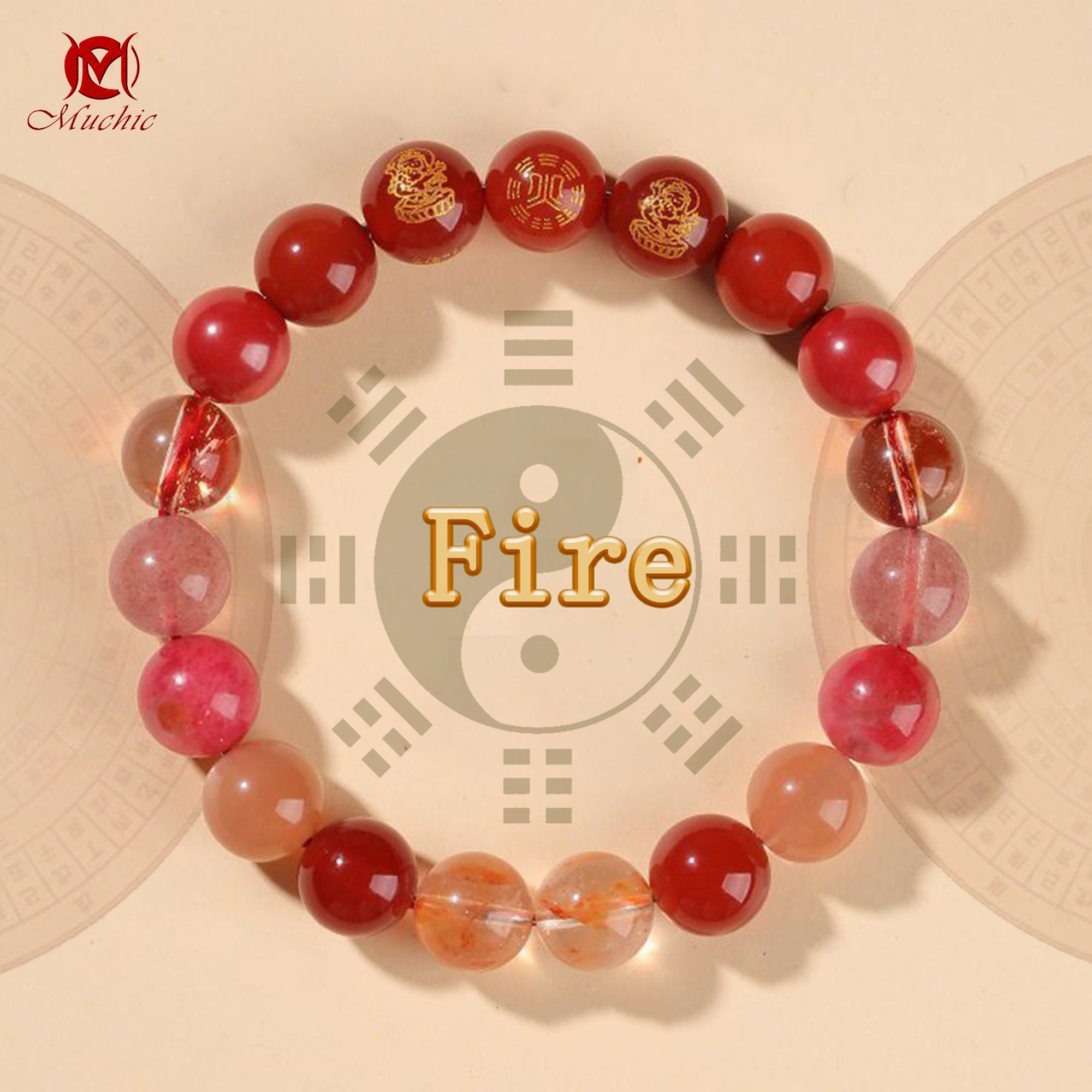 Natural crystal stone bracelet for fortune and luck Five Elements gold, water, fire, earth, water and wood bracelet for men and women(duty free)