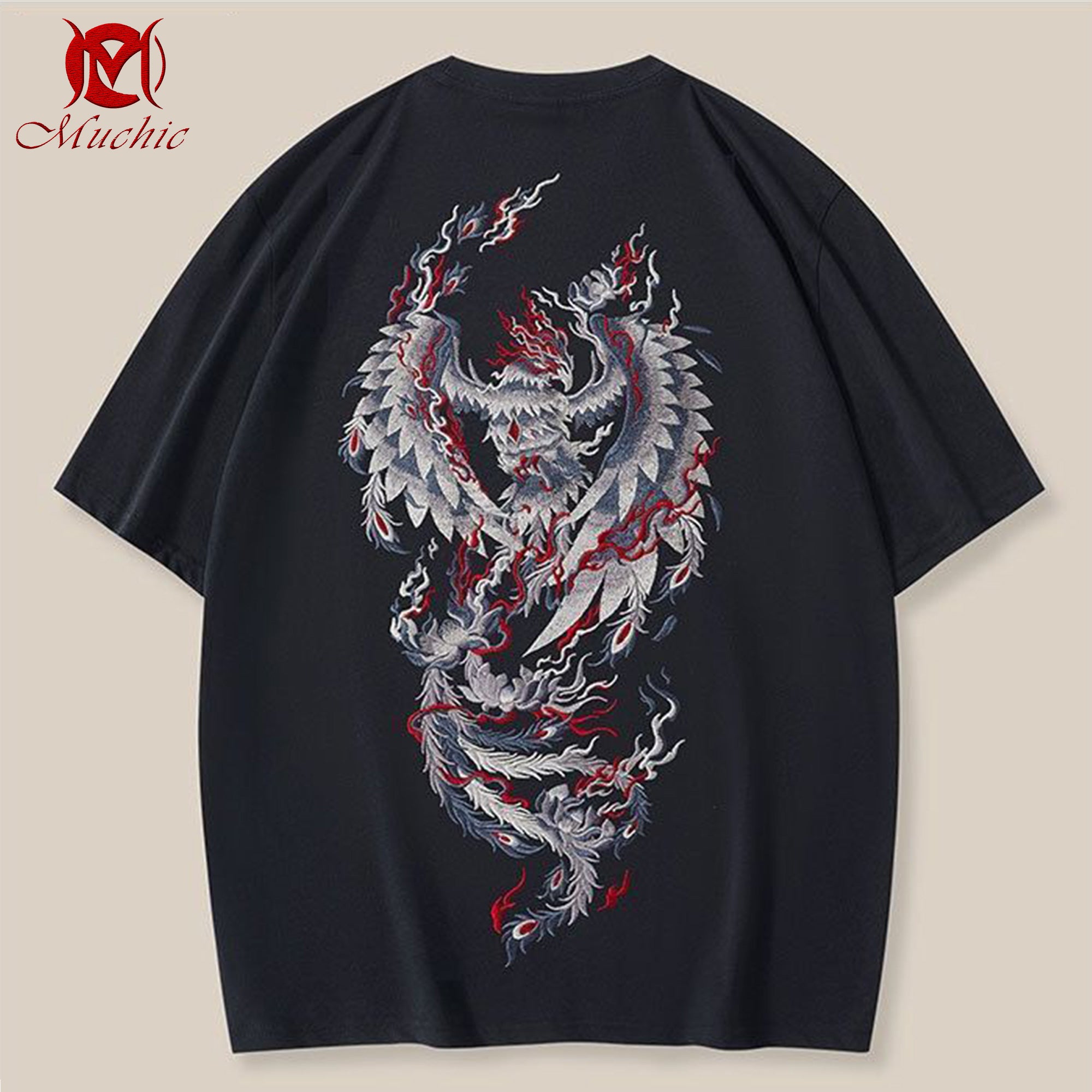 Unisex Intangible Cultural Heritage Phoenix Nirvana Pattern Embroidered T-shirt (Hand Embroidery) (Duty Free)