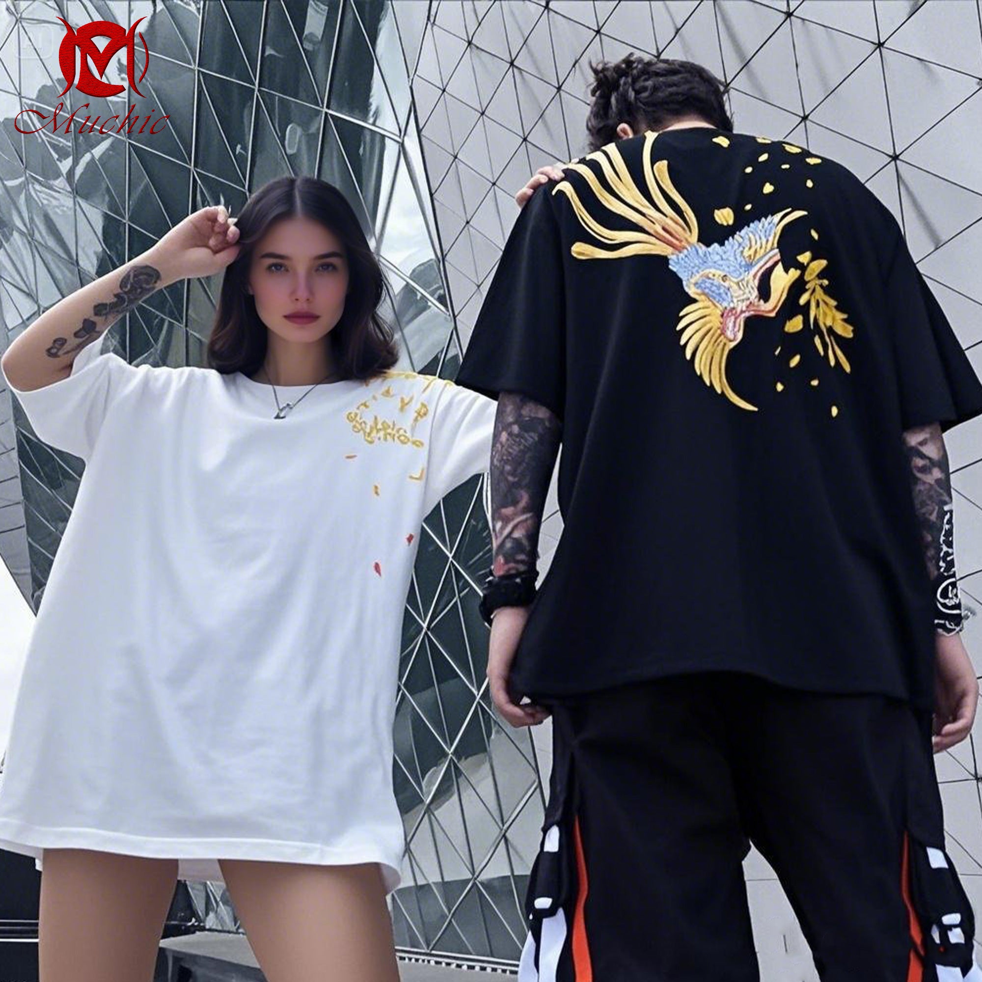 Unisex Intangible Cultural Heritage Phoenix Embroidered T-shirt(Hand Embroidery) (Duty Free)