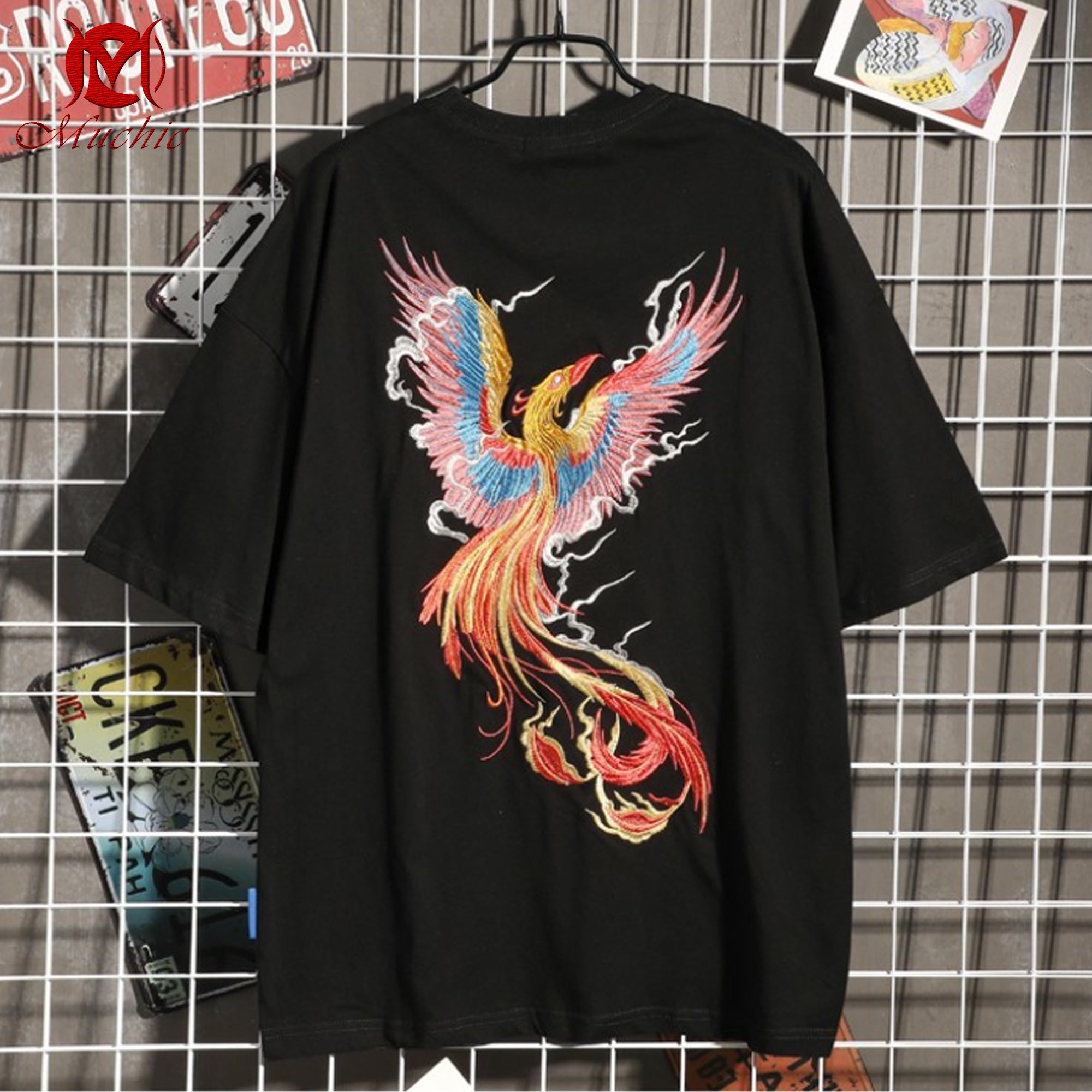 Unisex Intangible Cultural Heritage Phoenix Embroidered T-shirt(Hand Embroidery) (Duty Free)