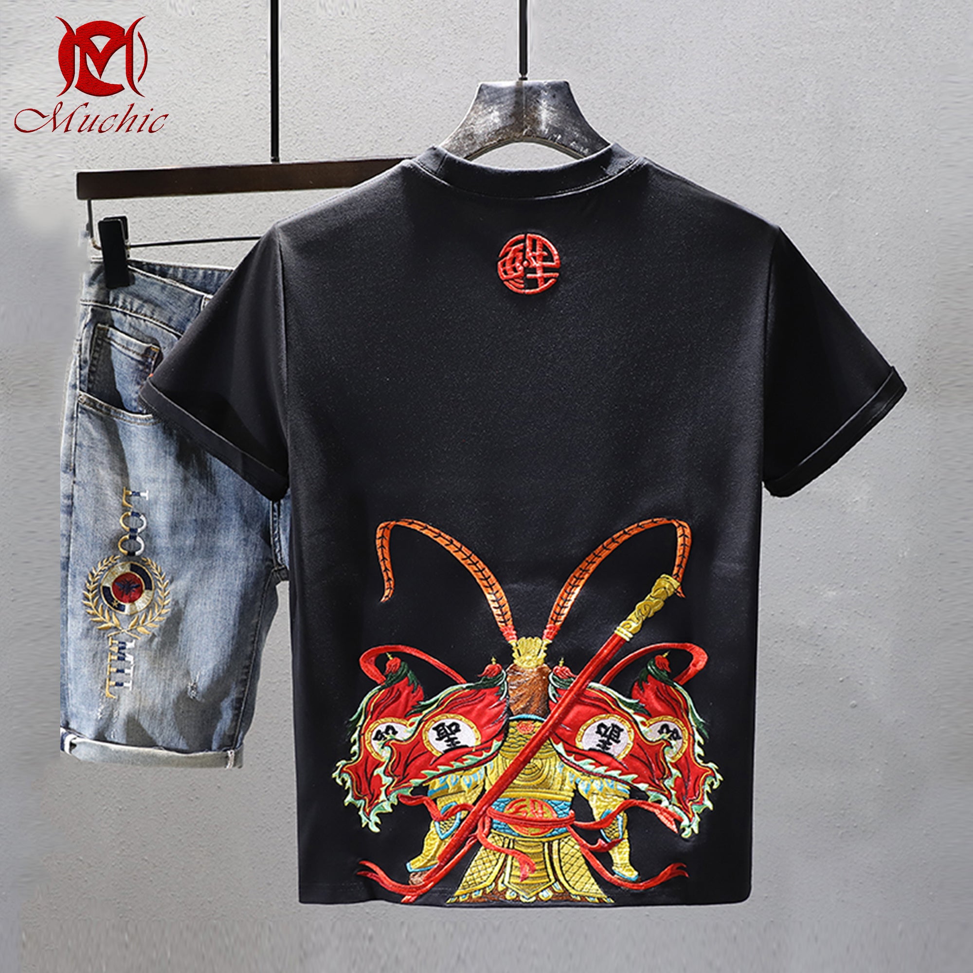 Unisex Intangible Cultural Heritage Monkey King Embroidered T-shirt (Hand Embroidery) (Duty Free)