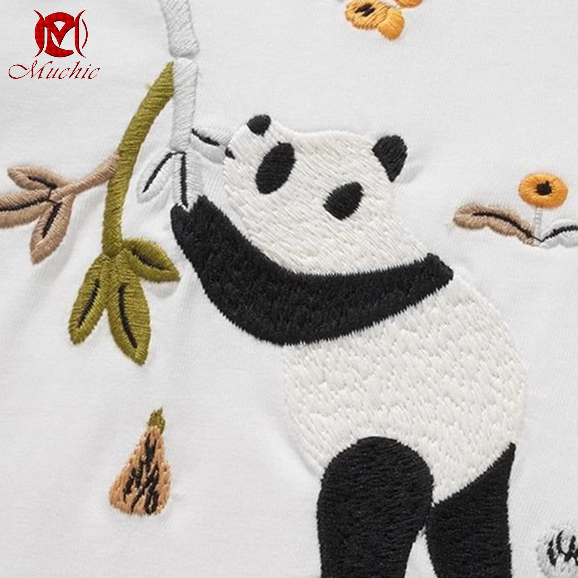 Unisex Intangible Cultural Heritage Panda Bamboo Leaf Embroidery T-shirt (Hand Embroidery) (Duty Free)