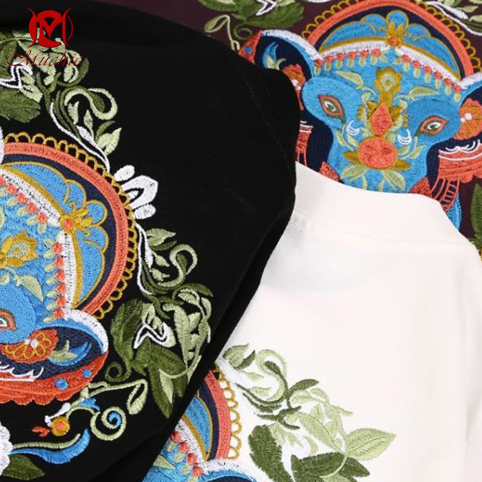 Unisex Intangible Cultural Heritage Elephant Embroidery T-shirt (Hand Embroidery) (Duty Free)