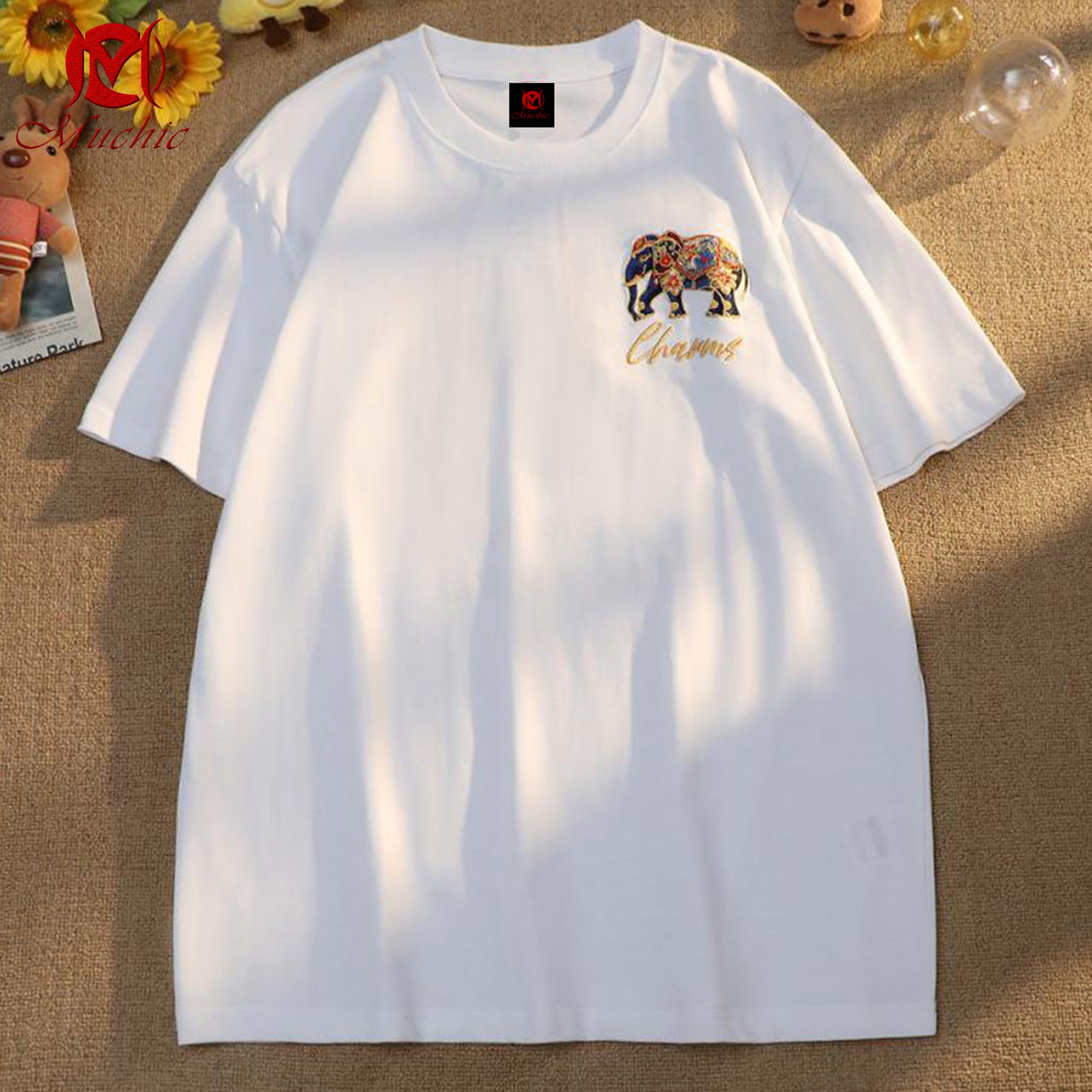 Unisex Intangible Cultural Heritage Elephant Embroidery T-shirt (Hand Embroidery) (Duty Free)