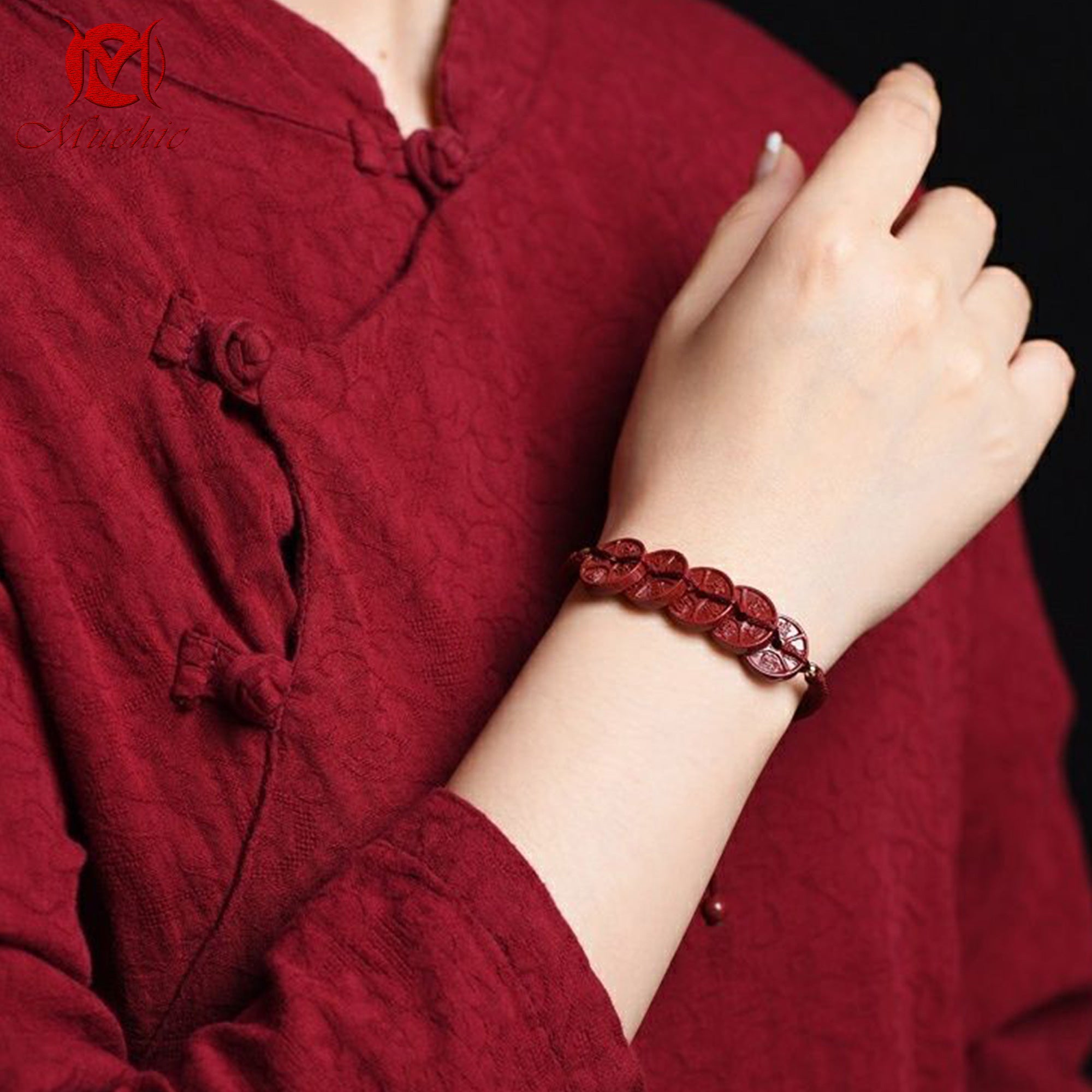 Authentic high content cinnabar five emperors coins red rope anklet(Duty Free)