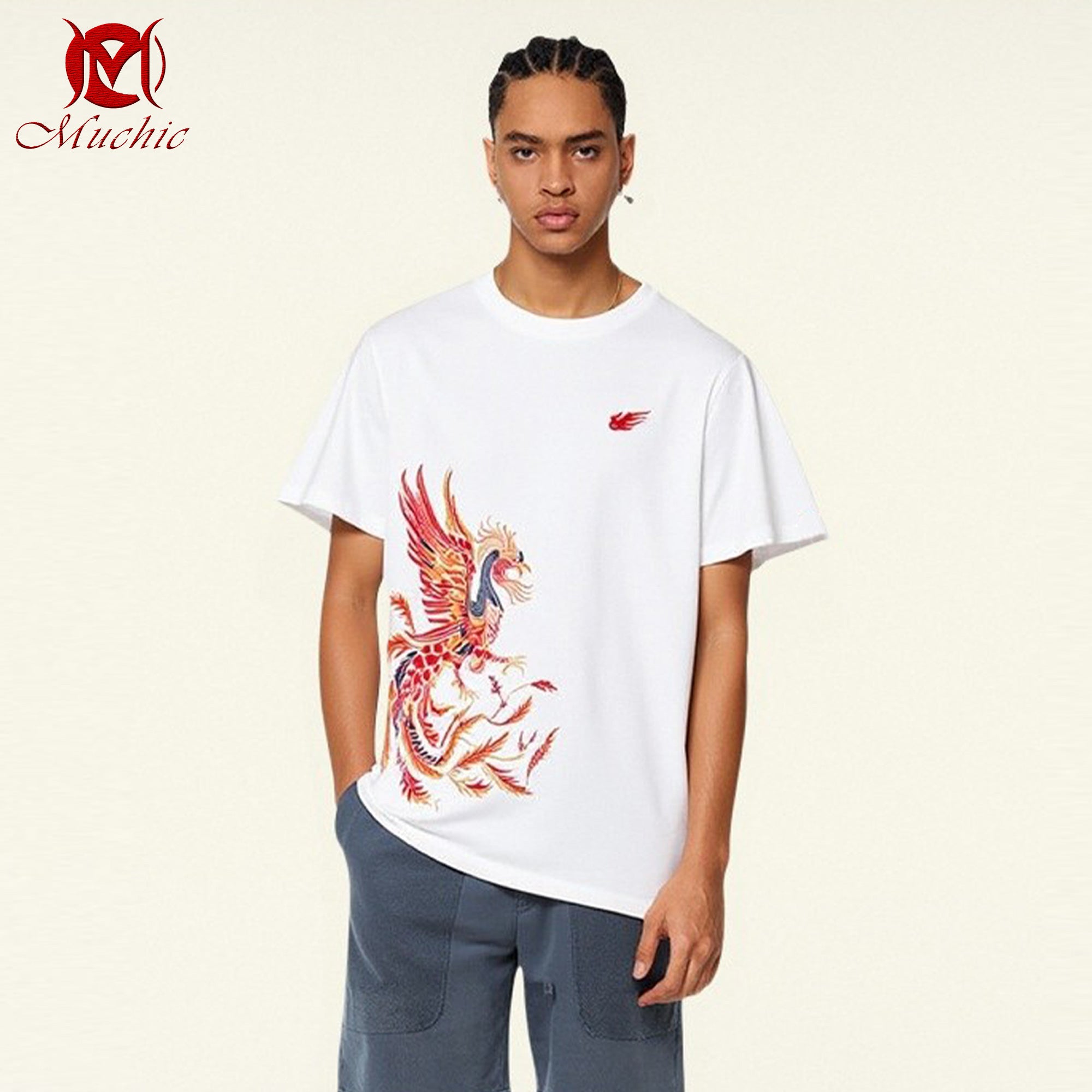 Unisex Intangible Cultural Heritage Phoenix Embroidery T-shirt(Hand Embroidered) (Duty Free)