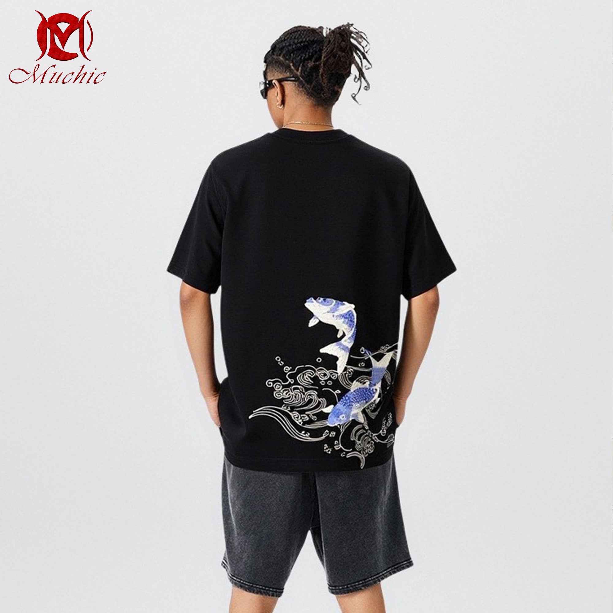 Unisex Intangible Cultural Heritage Koi Carp Embroidery T-shirt(Hand Embroidered) (Duty Free)