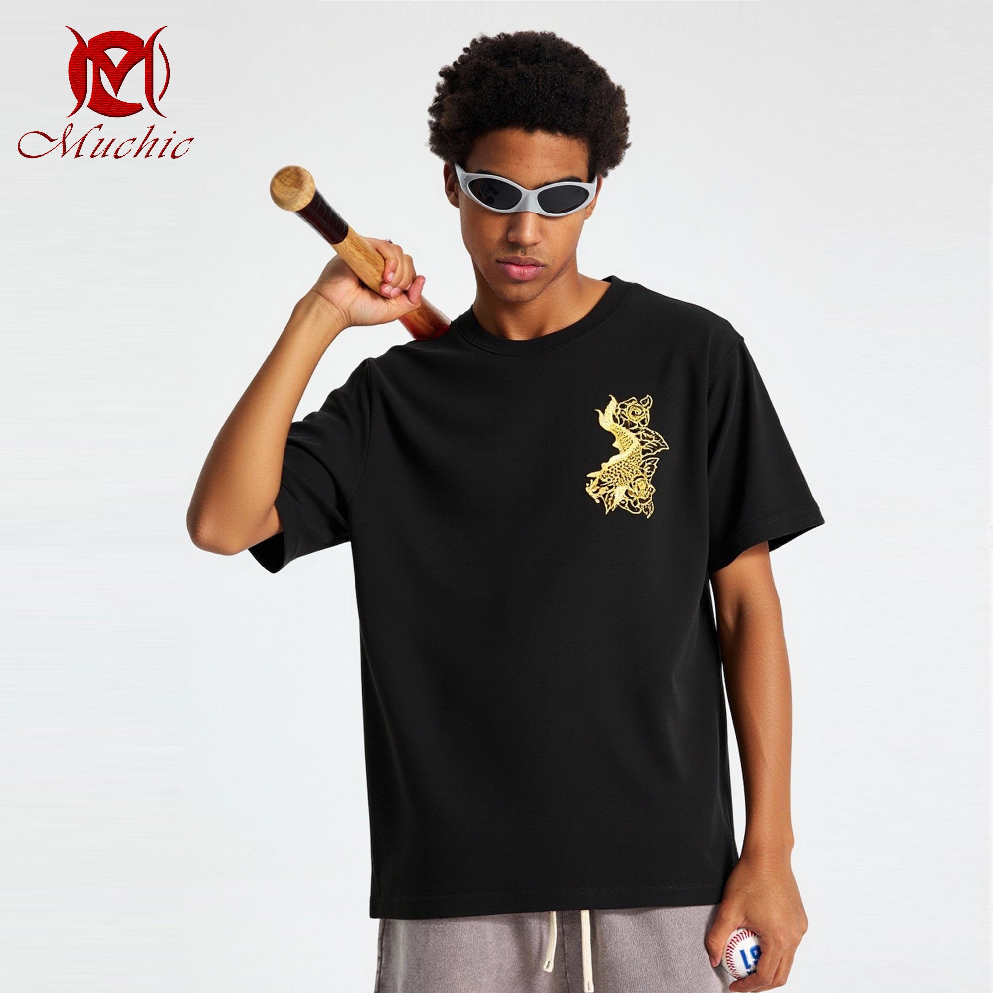 Unisex Intangible Cultural Heritage Twin Goldfish Embroidered T-shirt(Hand Embroidery)(duty free)