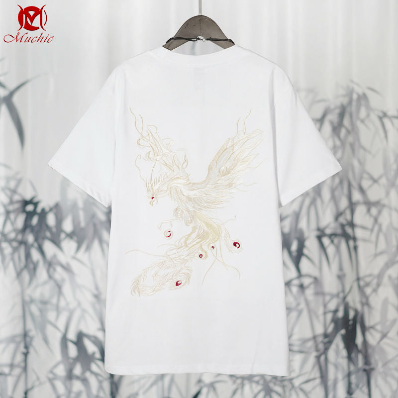 Unisex Intangible Cultural Heritage Phoenix Embroidery T-shirt(Hand Embroidered) (Duty Free)