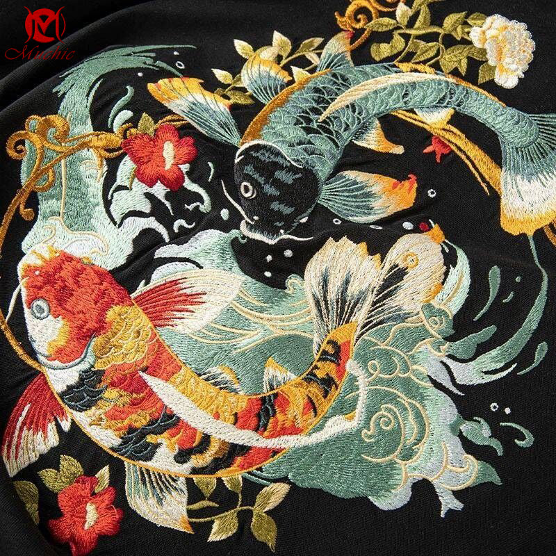 Unisex Intangible Cultural Heritage Koi Carp Embroidery T-shirt(Hand Embroidered) (Duty Free)
