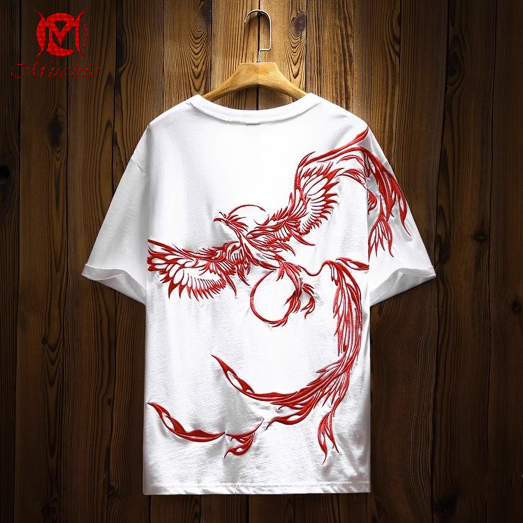 Unisex Intangible Cultural Heritage Phoenix Embroidered T-shirt (Hand Embroidery)(duty free)