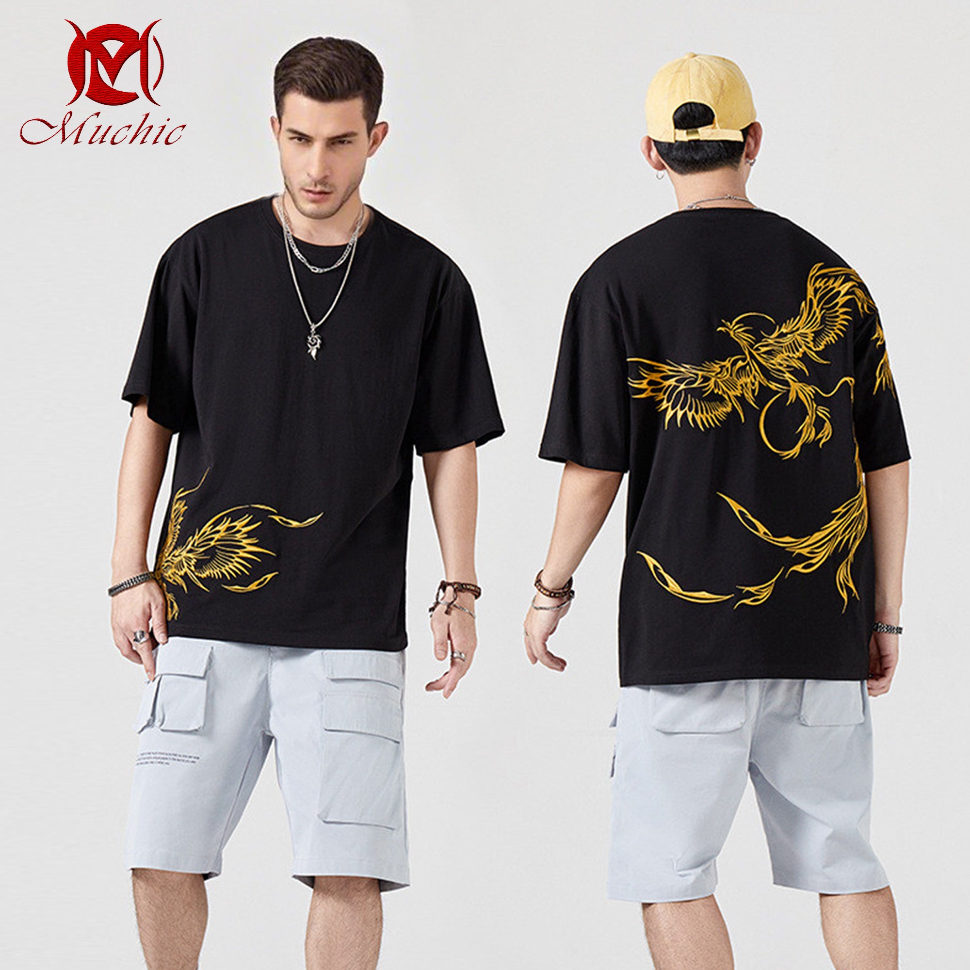 Unisex Intangible Cultural Heritage Phoenix Embroidered T-shirt (Hand Embroidery)(duty free)