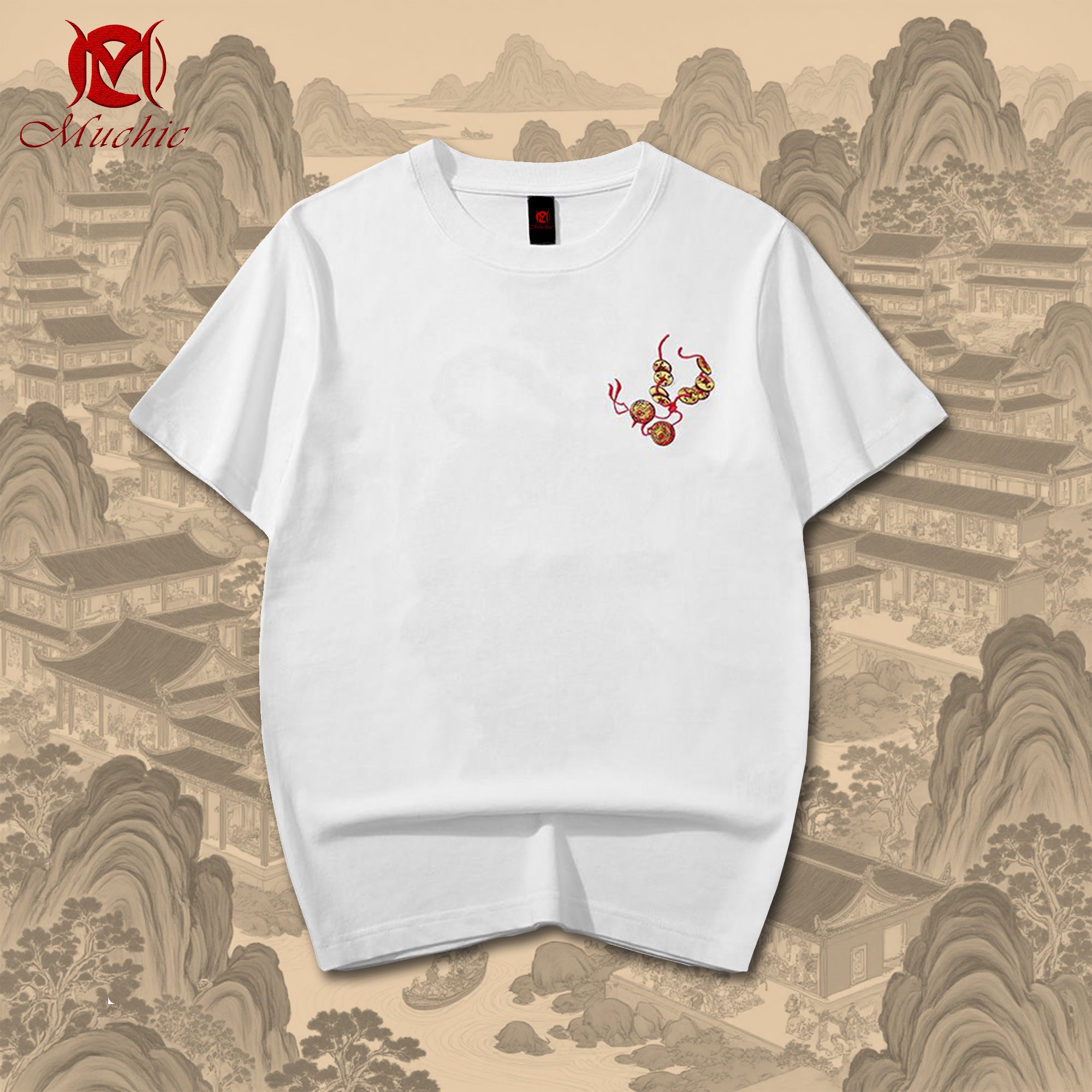 Unisex "Intangible Cultural Heritage 'Pixiu' Pattern Embroidered Printed T-shirt (Hand Embroidered)"(duty free)