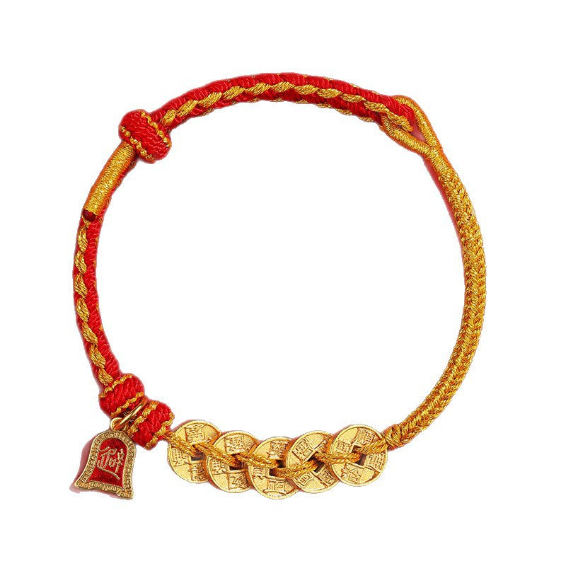 Five Emperor Coin Red String Bracelet – Wealth Protection & Good Fortune
