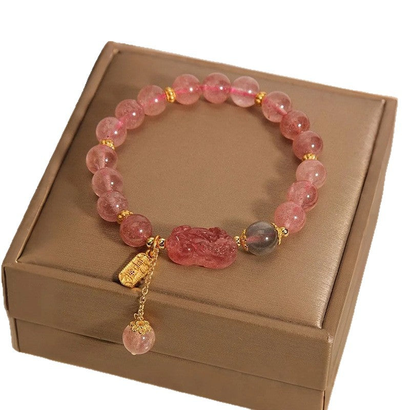Strawberry Quartz Wealth Bracelet with Pixiu Charm – Abundance Crystal Jewelry