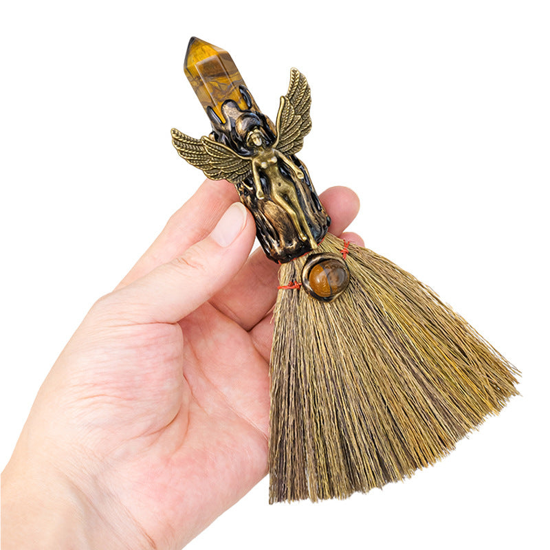 Natural Crystal Cleansing Broom | Home Energy Purification & Spiritual Decor
