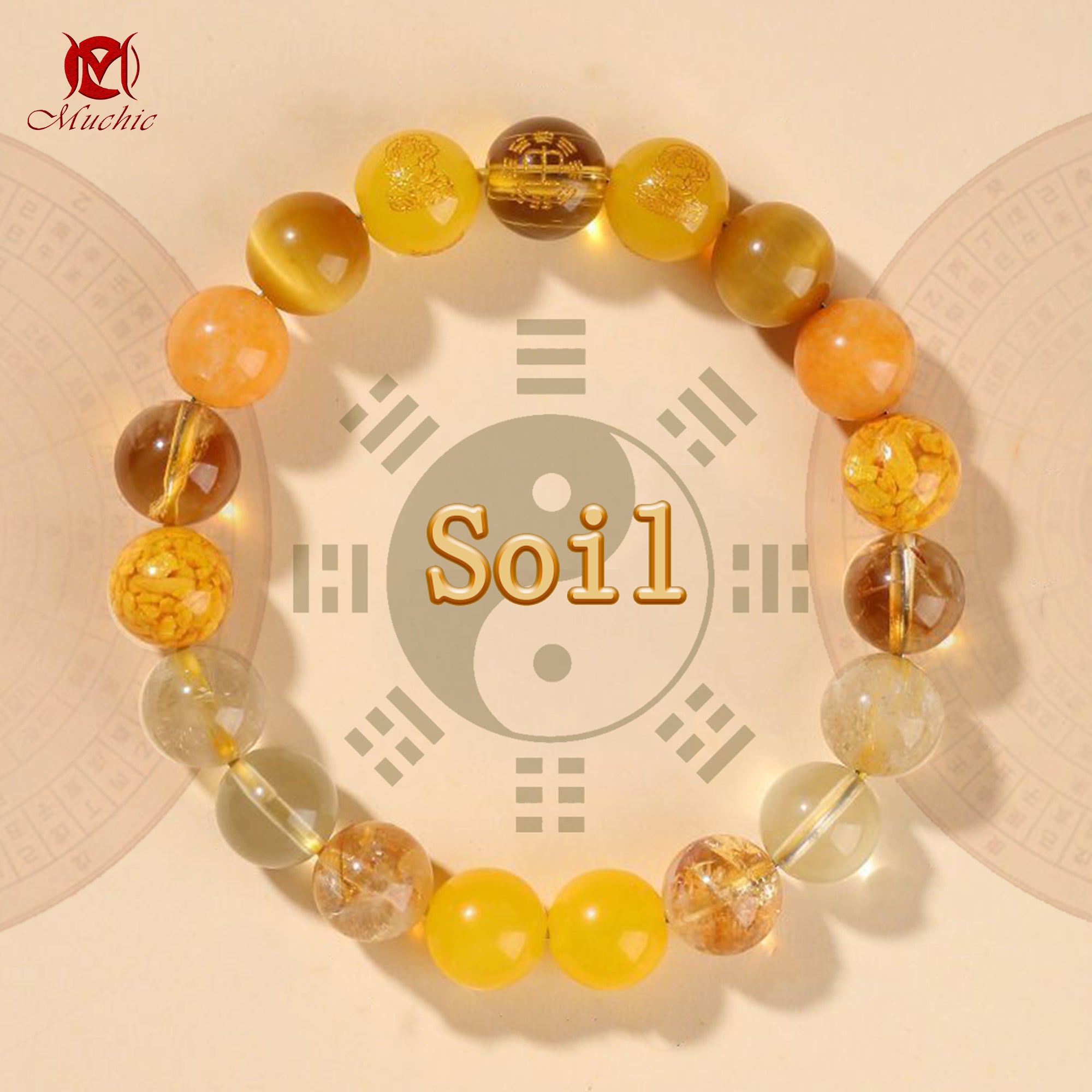 Natural crystal stone bracelet for fortune and luck Five Elements gold, water, fire, earth, water and wood bracelet for men and women(duty free)