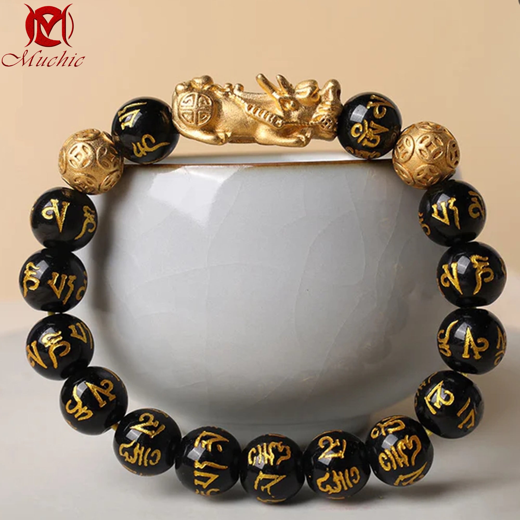 Buddha StonesFengShui PiXiuObsidian Wealth Bracelet