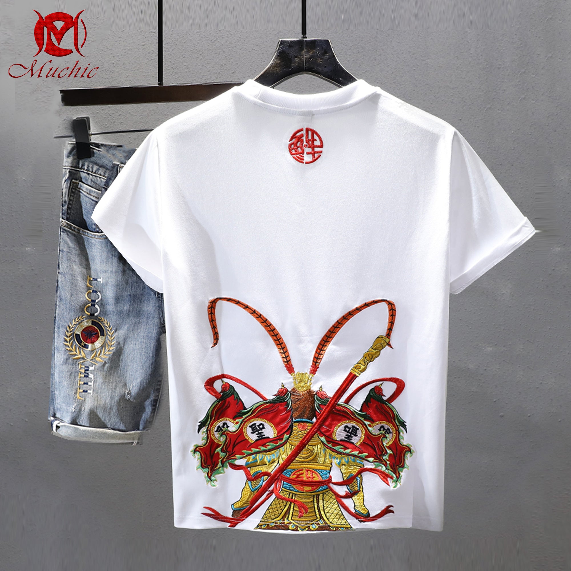 Unisex Intangible Cultural Heritage Monkey King Embroidered T-shirt (Hand Embroidery) (Duty Free)