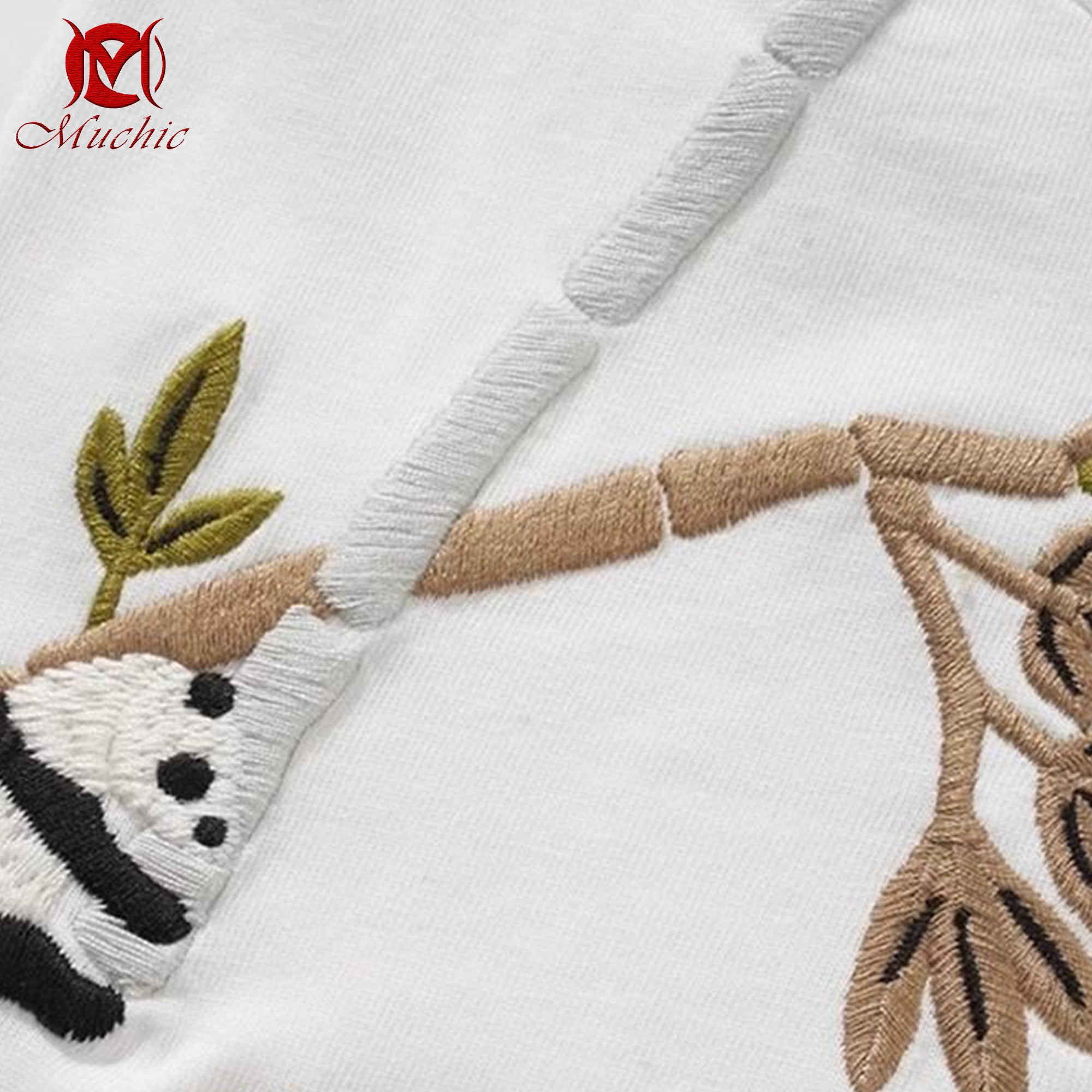 Unisex Intangible Cultural Heritage Panda Bamboo Leaf Embroidery T-shirt (Hand Embroidery) (Duty Free)