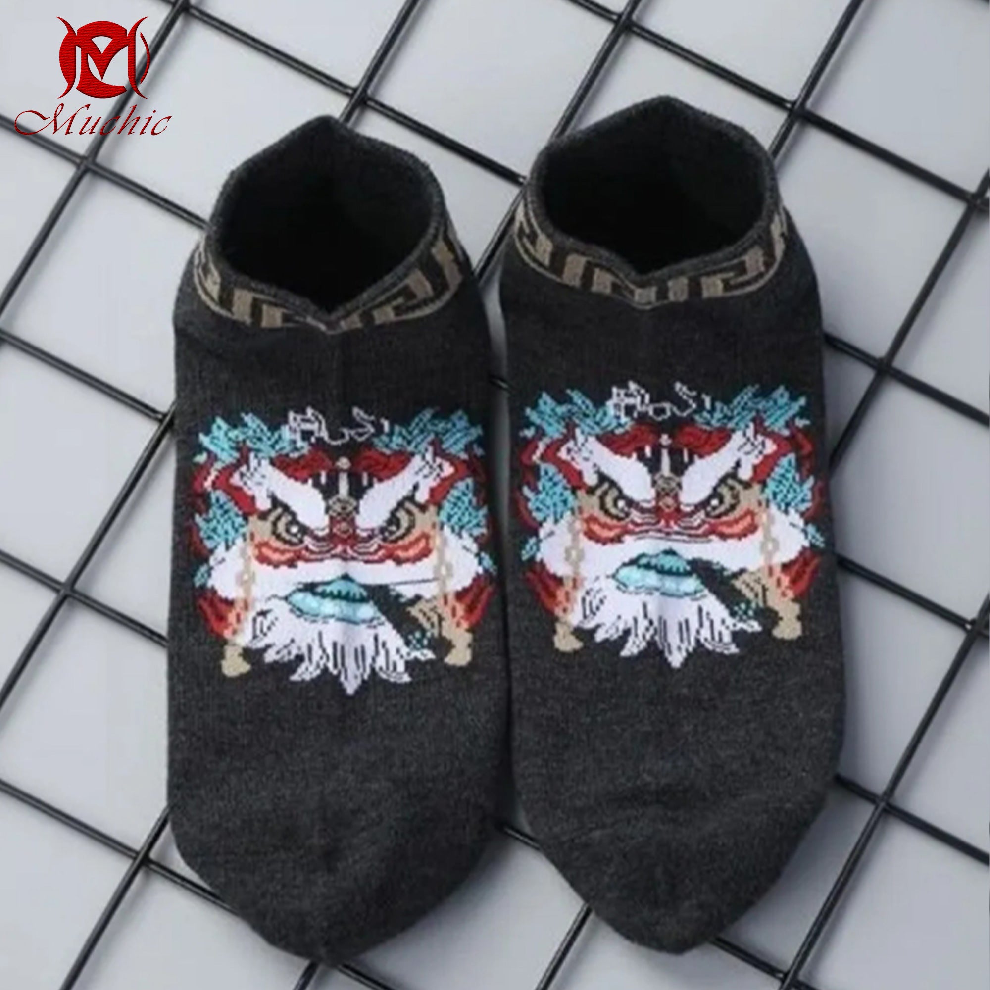 Unisex Intangible Cultural Heritage Lion Dance Embroidered Socks (Hand Embroidered) (Duty Free)