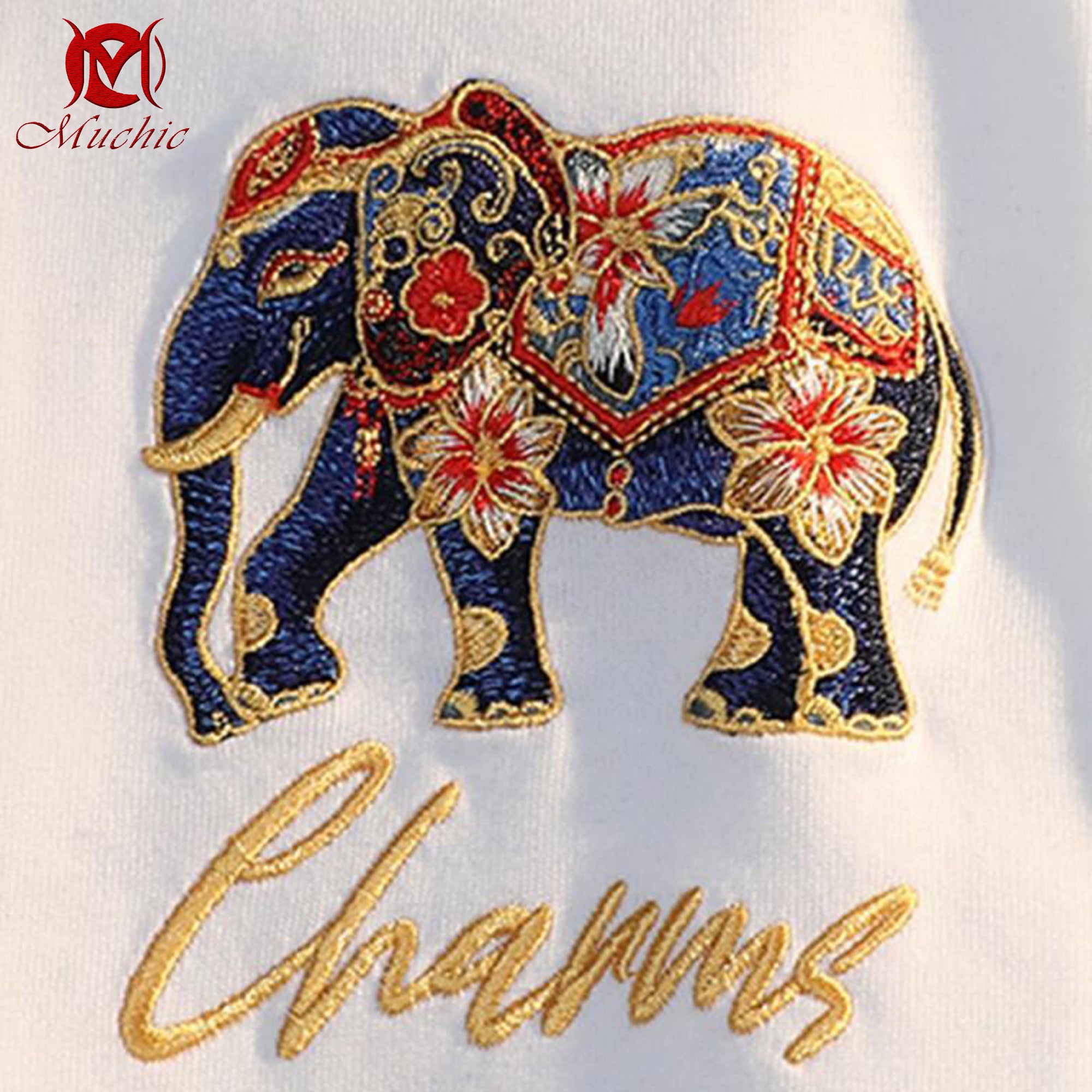 Unisex Intangible Cultural Heritage Elephant Embroidery T-shirt (Hand Embroidery) (Duty Free)