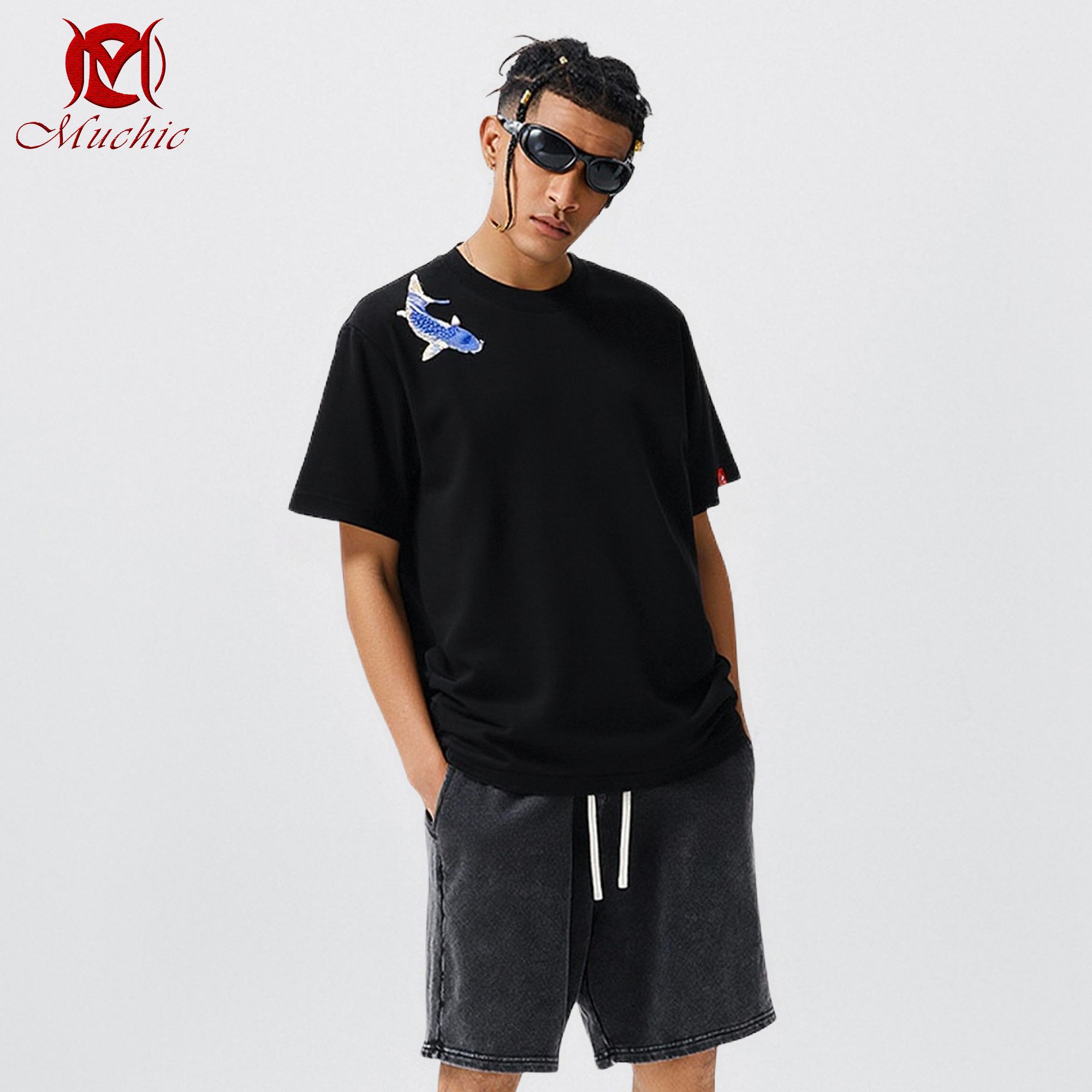 Unisex Intangible Cultural Heritage Koi Carp Embroidery T-shirt(Hand Embroidered) (Duty Free)