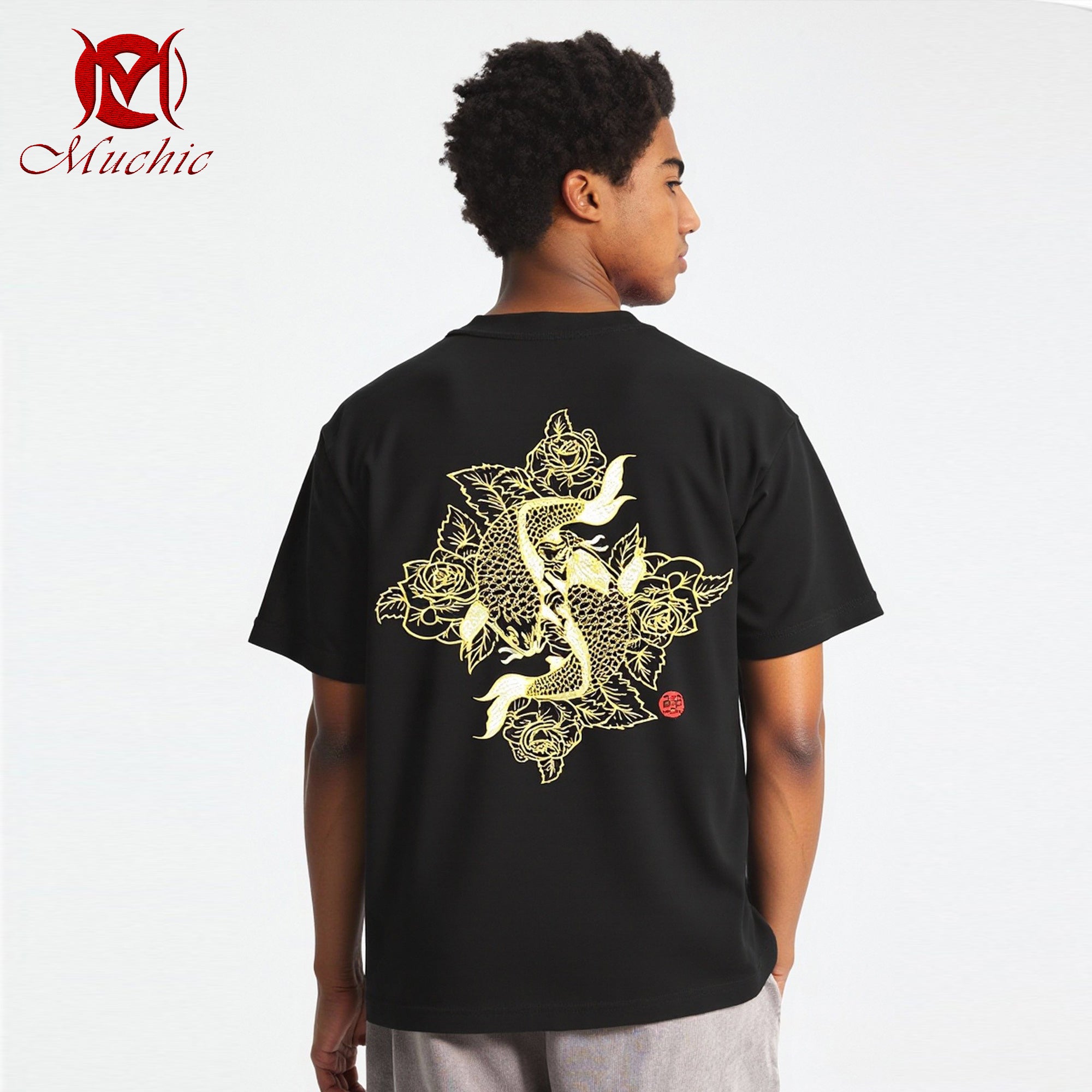 Unisex Intangible Cultural Heritage Twin Goldfish Embroidered T-shirt(Hand Embroidery)(duty free)