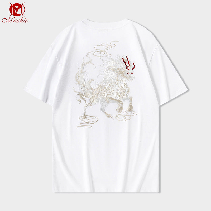 Unisex Intangible Cultural Heritage QiLin Embroidery T-shirt(Hand Embroidered) (Duty Free)