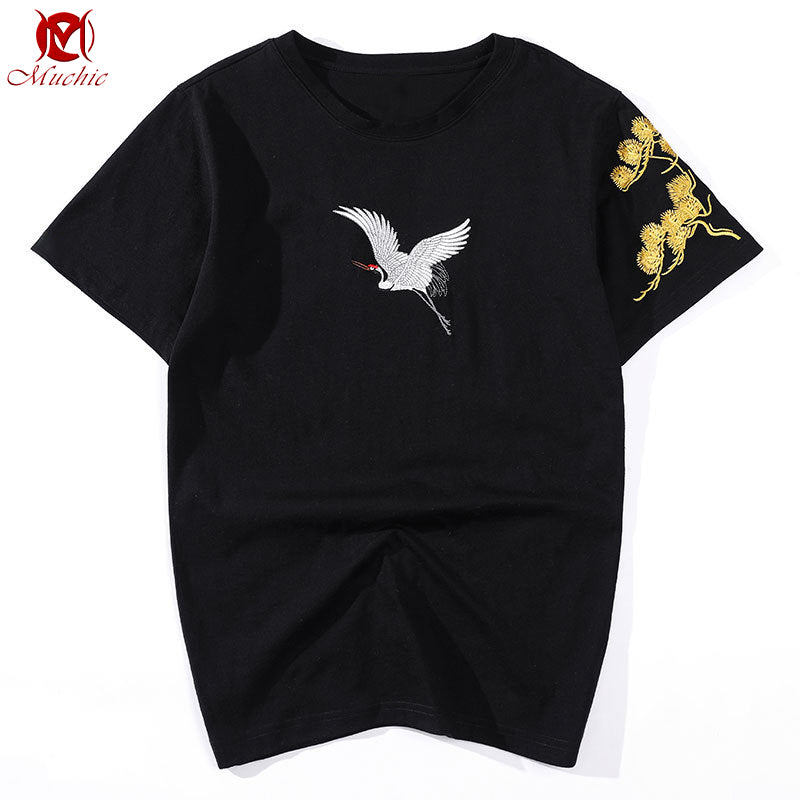 Unisex Intangible Cultural Heritage Red-Crowned Crane Embroidery T-shirt(Hand Embroidered) (Duty Free)
