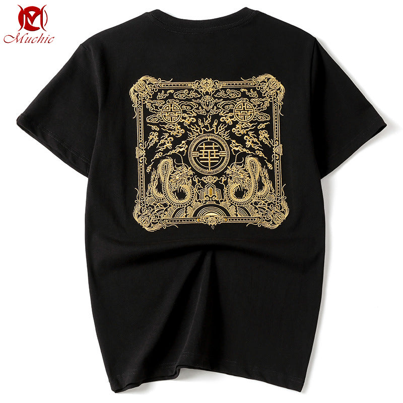Unisex Intangible Cultural Heritage Propitious Dragon Embroidery T-shirt(Hand Embroidered) (Duty Free)