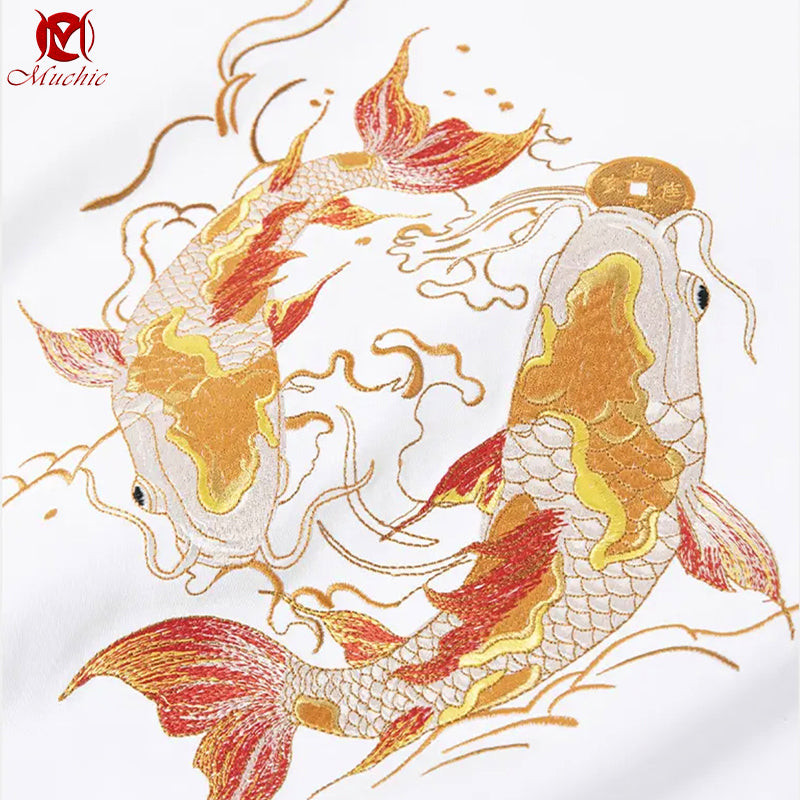 Unisex Intangible Cultural Heritage Koi Carp Embroidery T-shirt(Hand Embroidered) (Duty Free)