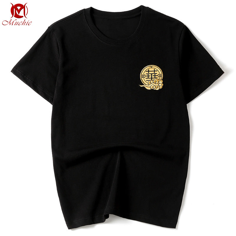 Unisex Intangible Cultural Heritage Propitious Dragon Embroidery T-shirt(Hand Embroidered) (Duty Free)