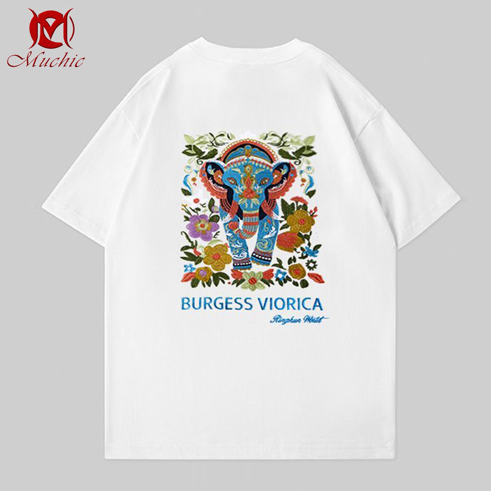 Unisex Intangible Cultural Heritage Elephant Embroidery T-shirt (Hand Embroidery) (Duty Free)