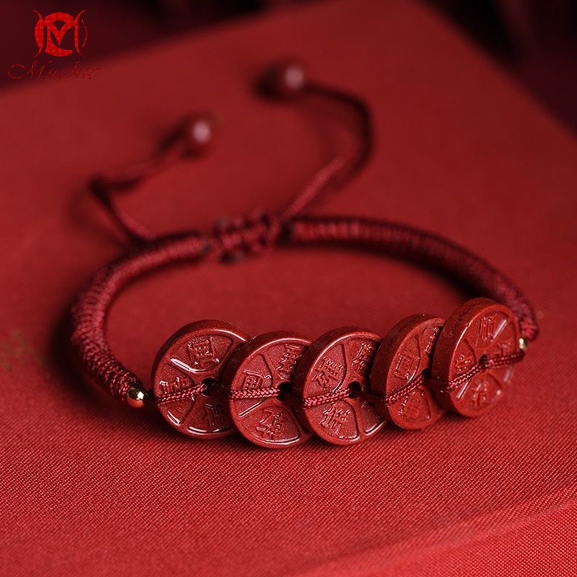 Authentic high content cinnabar five emperors coins red rope anklet(Duty Free)