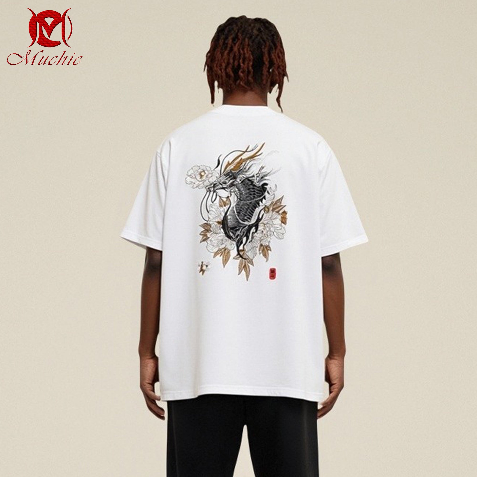 Unisex Intangible Cultural Heritage Dragon Embroidery T-shirt(Hand Embroidered) (Duty Free)