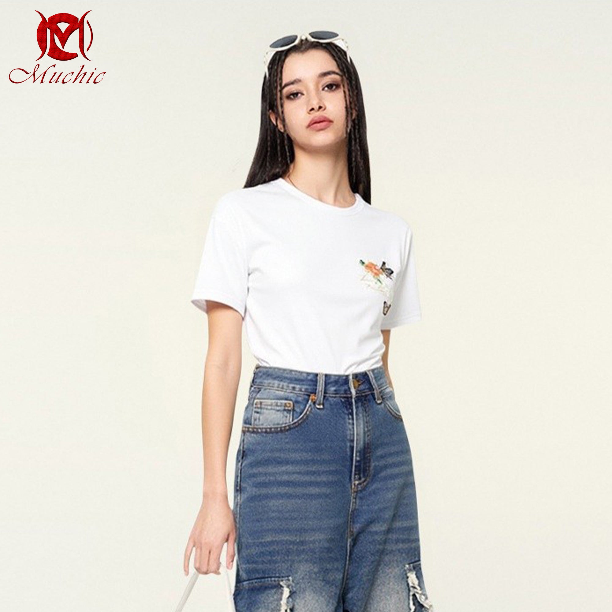 Unisex Intangible Cultural Heritage Flower and Butterfly Embroidered T-shirt(Hand Embroidered) (Duty Free)