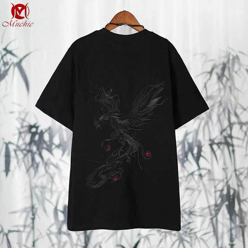 Unisex Intangible Cultural Heritage Phoenix Embroidery T-shirt(Hand Embroidered) (Duty Free)