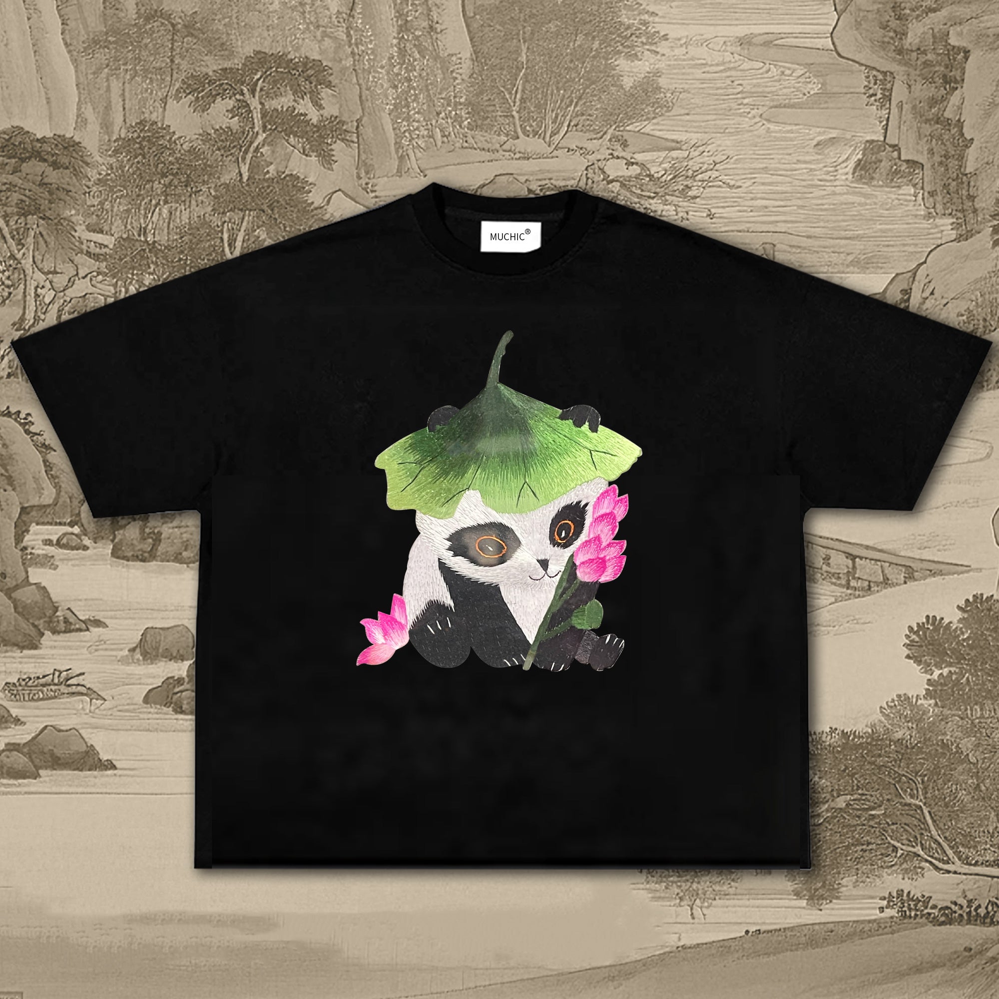 Unisex Intangible Cultural Heritage Panda Embroidered T-shirt (hand embroidery)(duty free)