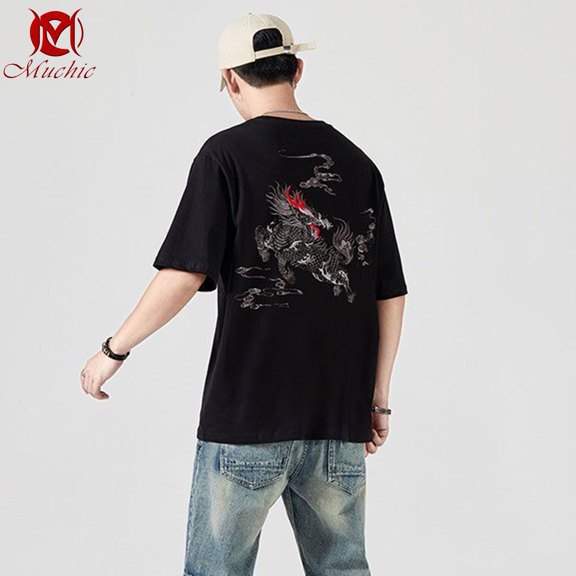 Unisex Intangible Cultural Heritage Kirin Embroidered T-shirt(Hand Embroidery) (Duty Free)