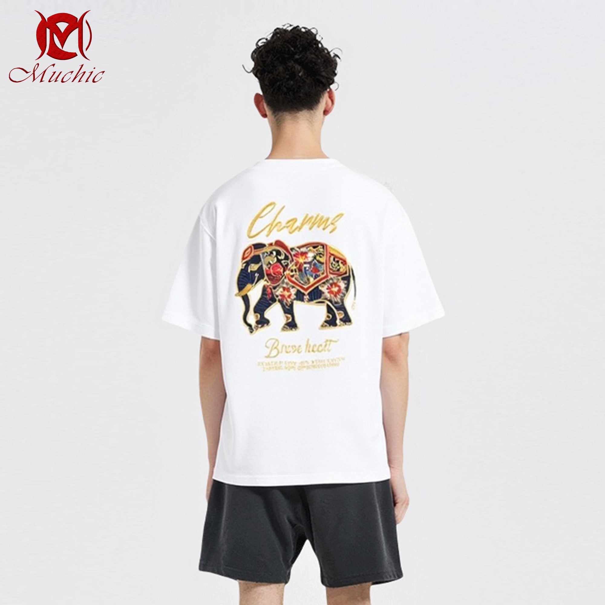 Unisex Intangible Cultural Heritage Elephant Embroidery T-shirt (Hand Embroidery) (Duty Free)